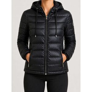 Calvin Klein Packable Puffer Jacket Black XS Hooded Lightweight Travel NWOT